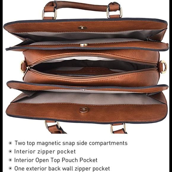 2 Pcs Vegan Leather Women Handbag Wallet Tote Bag Shoulder Bag w/ 3 Compartments - Picture 5 of 5